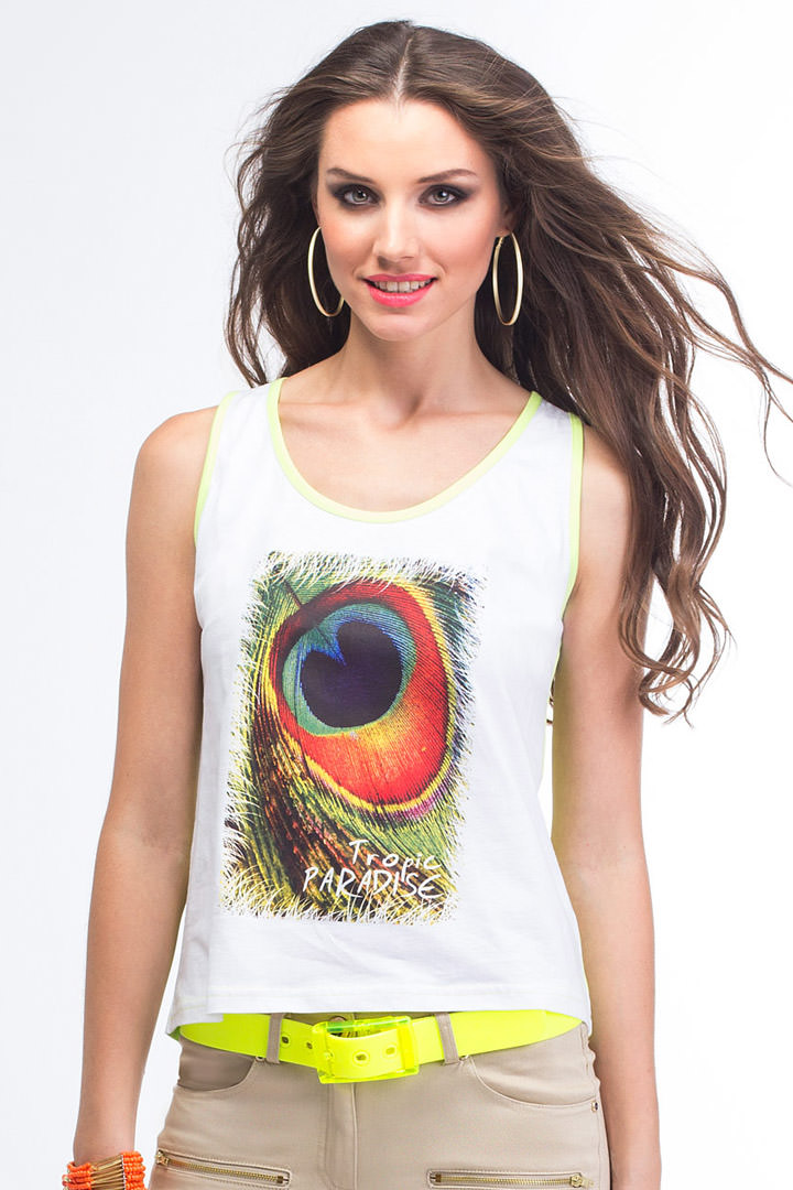 Фото товара 7071, топ с принтом павлин